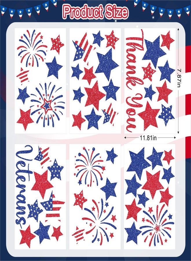 Yewfold 6 Sheet Thank You Veterans Window Clings, Glitter Star Shaped Fireworks Window Veterans Day Decorations, Patriotic Decorations for 4th of July, Independence, Labor, Memorial Day (Glitter) - Image 3